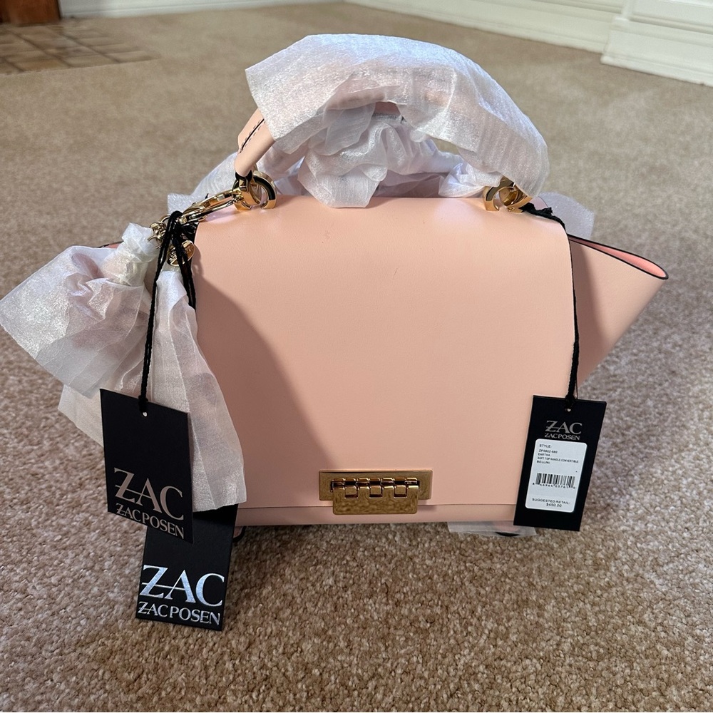 ZAC Zac Posen Eartha Iconic Convertible Backpack Soft Top Handle Leather Pink - Picture 3 of 8